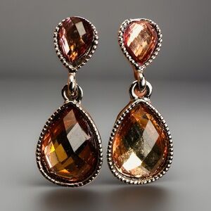 Silvertone Blingy Brown Teardrop Pierced Earrings